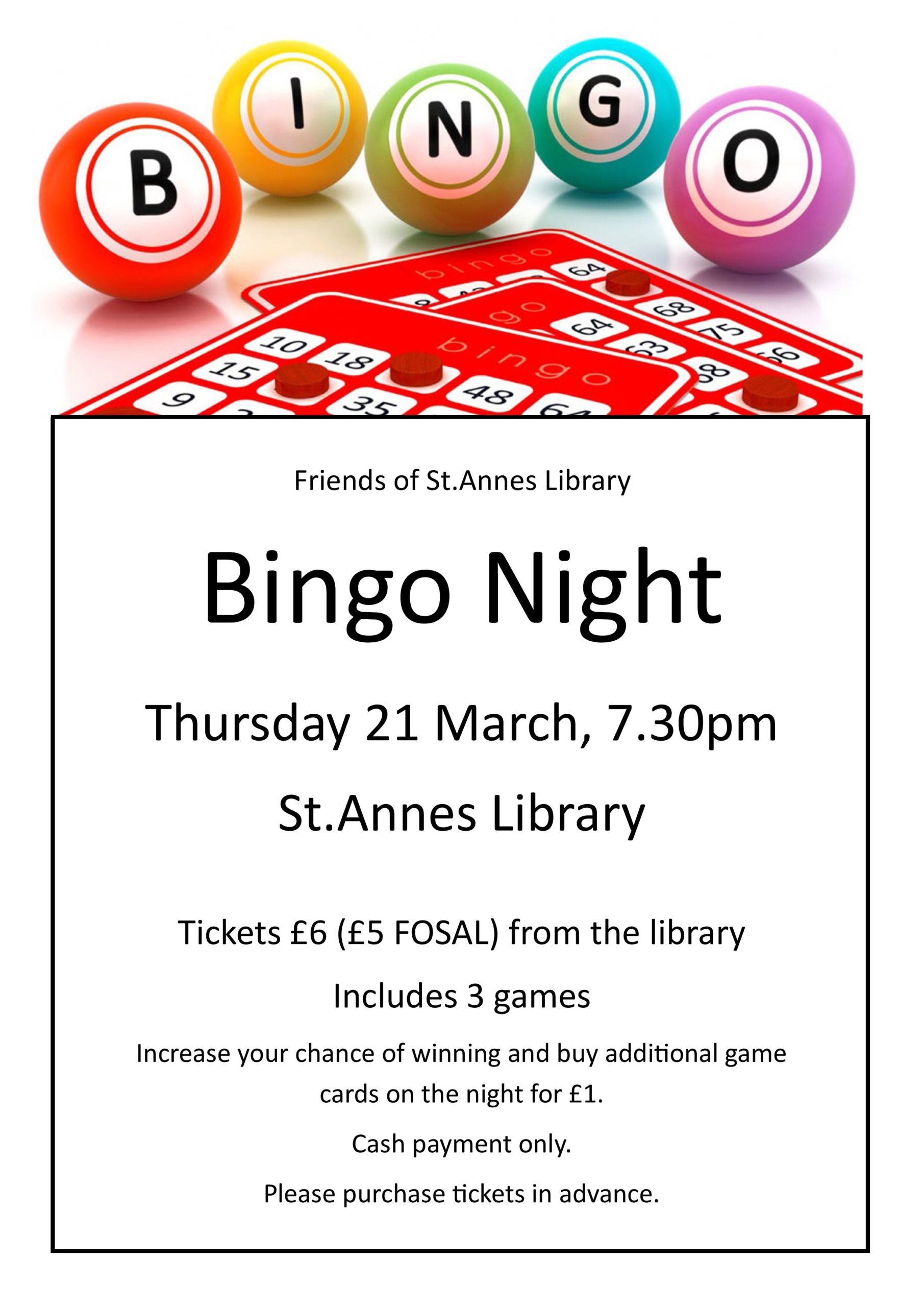 Bingo Night, Thursday 21 March 2024 - Friends of St. Annes Library